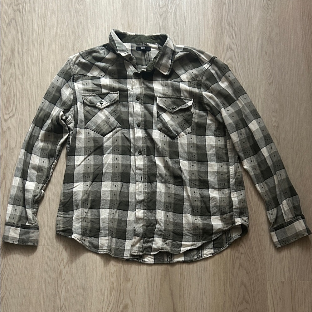 Men’s Frye Green and Cream Plaid Flannel Shirt XL